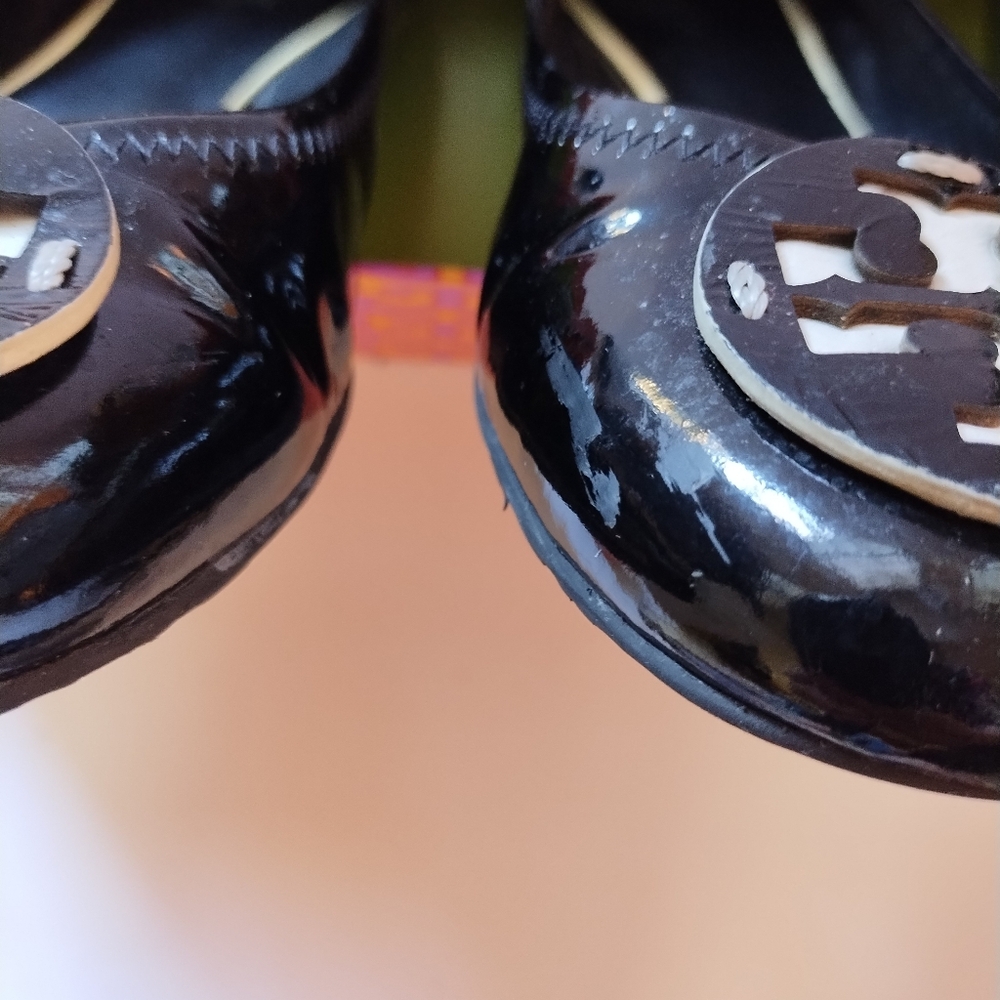Tory Burch Reva Ballet Slip-On Flats Black Contrast Patent Leather Size 8 - Picture 14 of 16
